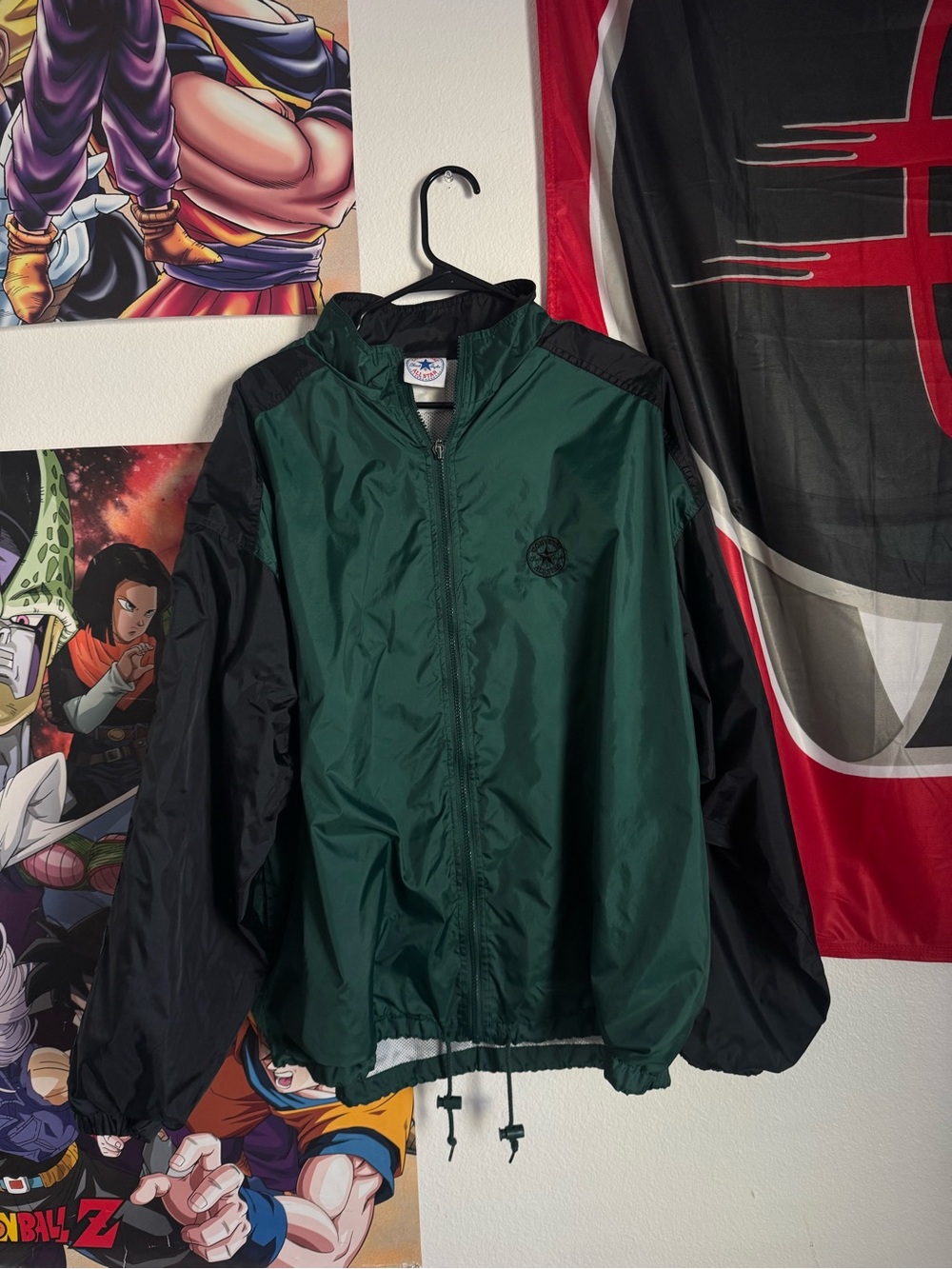 Vintage Converse Men's Green & Black Windbreaker Jacket